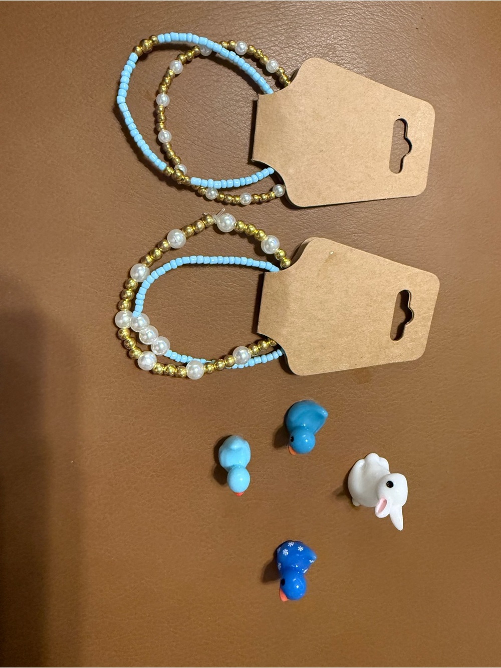 Kids Blue Beaded Stretch Bracelet Set with Gold and Pearl Accents